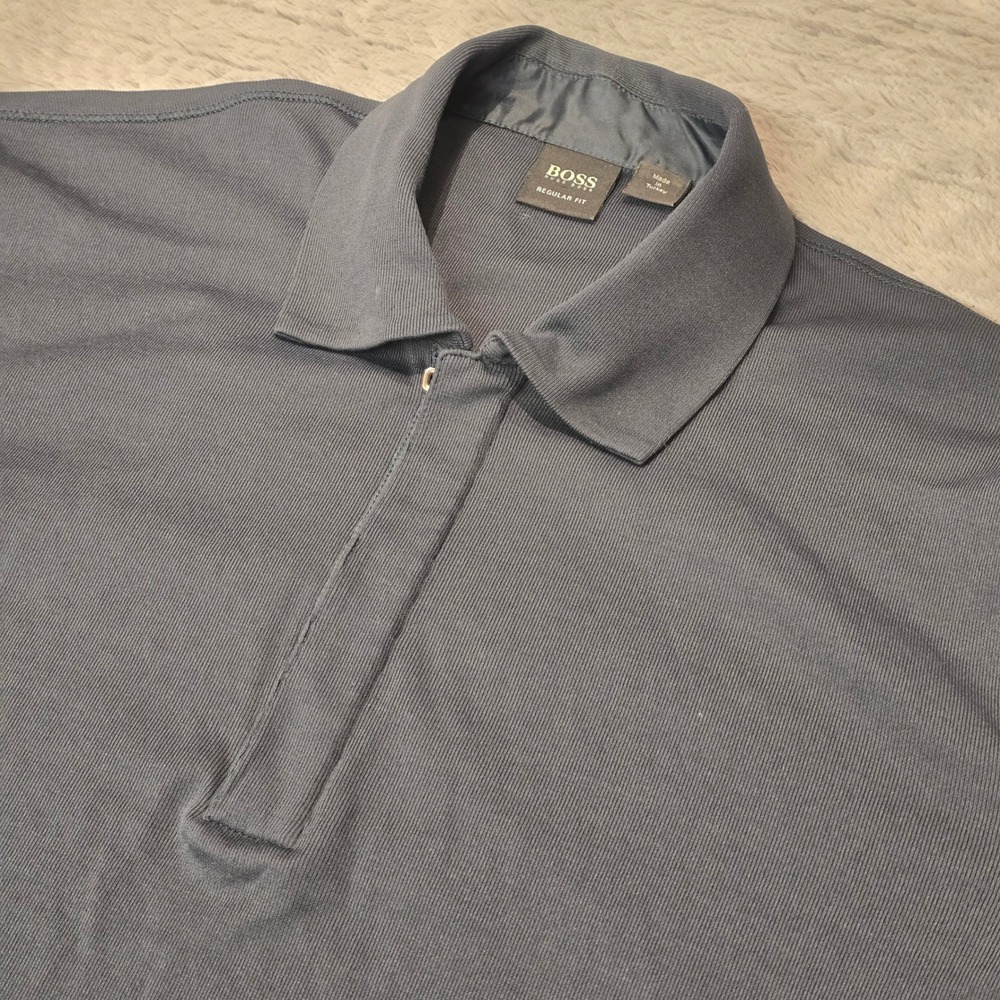 Hugo Boss Mens Regular Fit Quarter Zip Polo Shirt Navy Blue Verona 02 Size Large